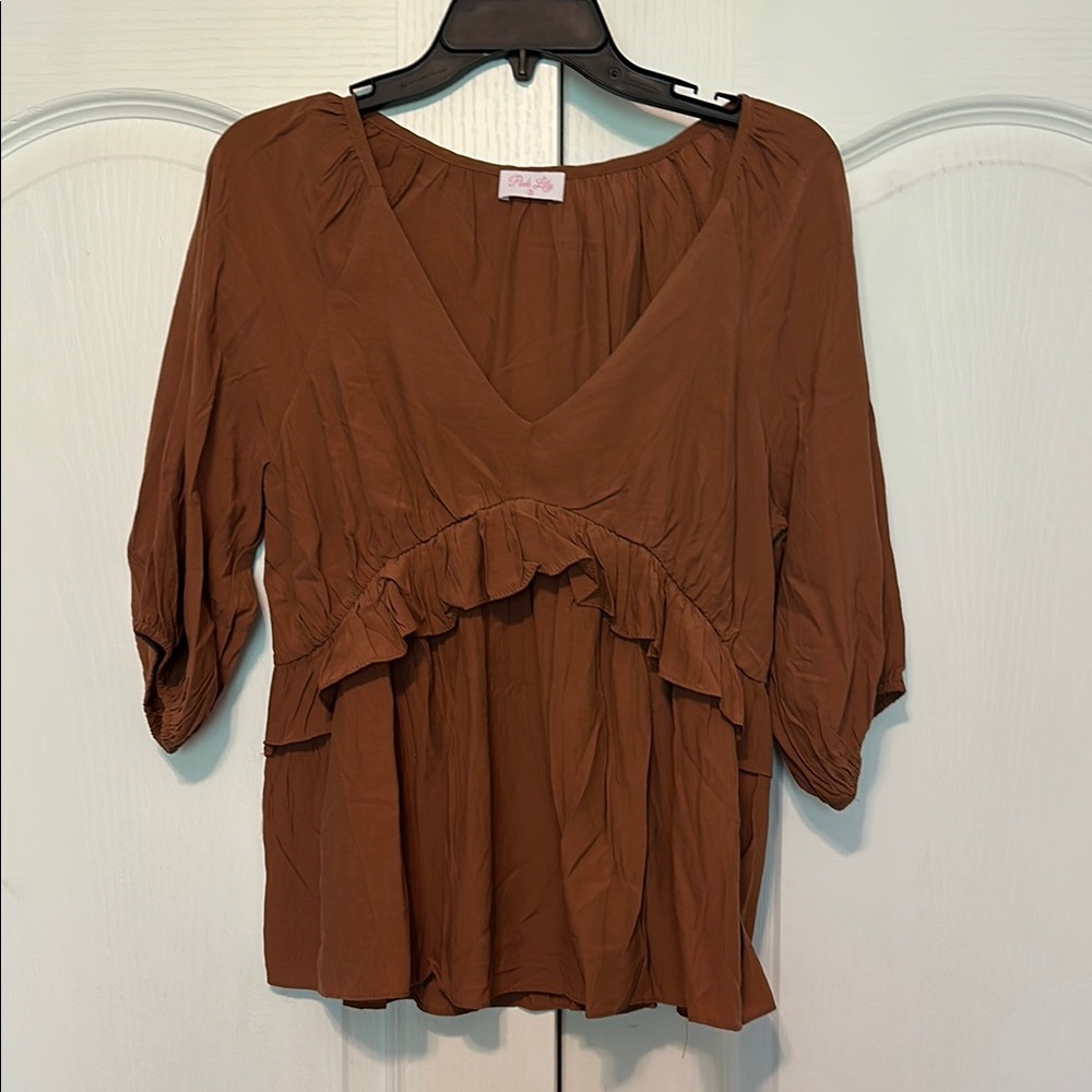 Flowy Burnt Orange V-Neck Top